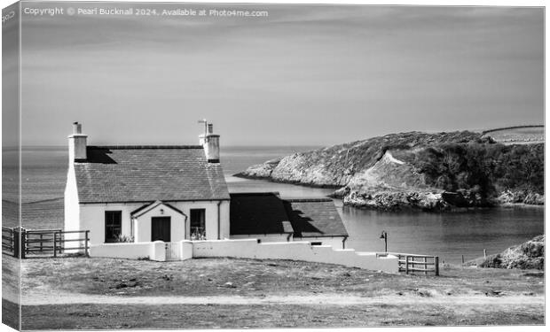 Cemaes Cottage with a Sea View Anglesey mono Canvas Print by Pearl Bucknall