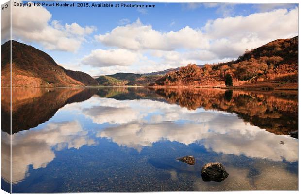 Reflections in Llyn Dinas Lake Snowdonia Canvas Print by Pearl Bucknall