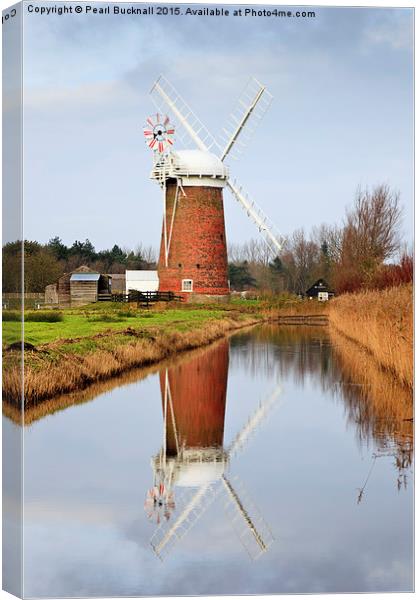 Norfolk Windmill Reflections Horsey Canvas Print by Pearl Bucknall