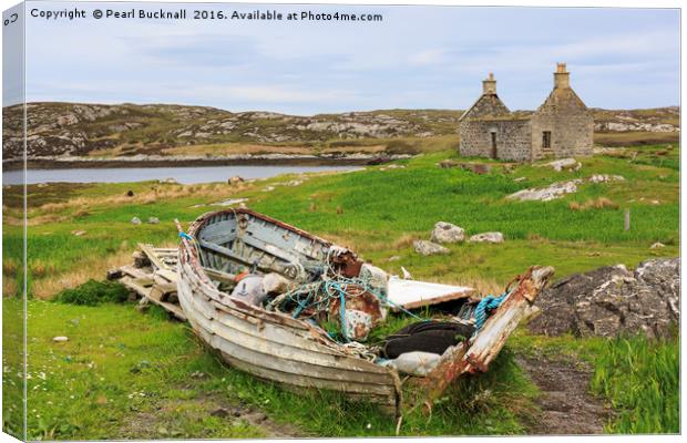 Abandoned Old Fishing Boat South Uist Hebrides Canvas Print by Pearl Bucknall