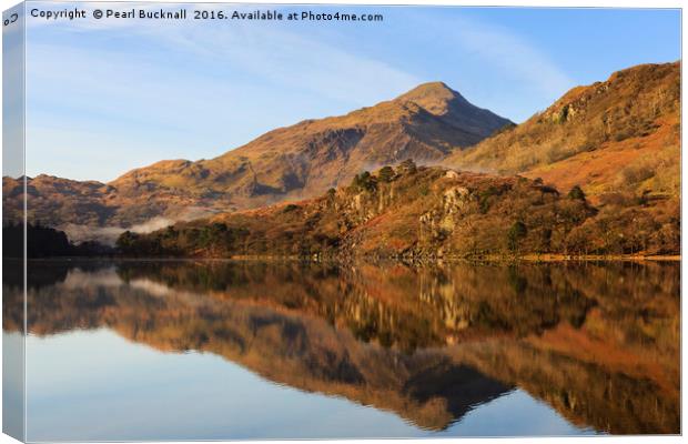 Yr Aran Refelected in Llyn Gwynant Snowdonia Canvas Print by Pearl Bucknall