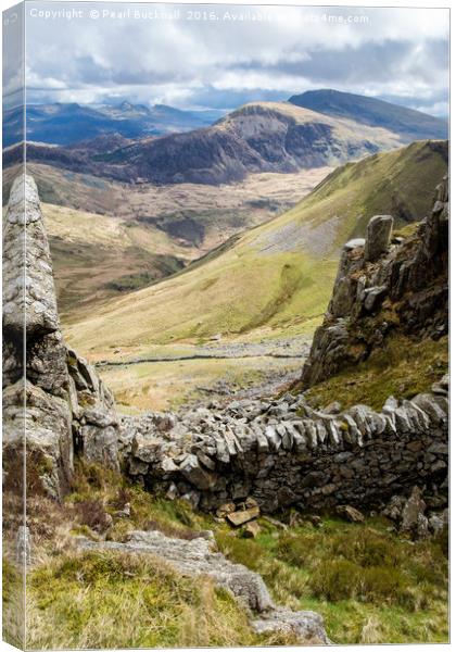 Stone Wall on Nantlle Ridge Snowdonia Canvas Print by Pearl Bucknall