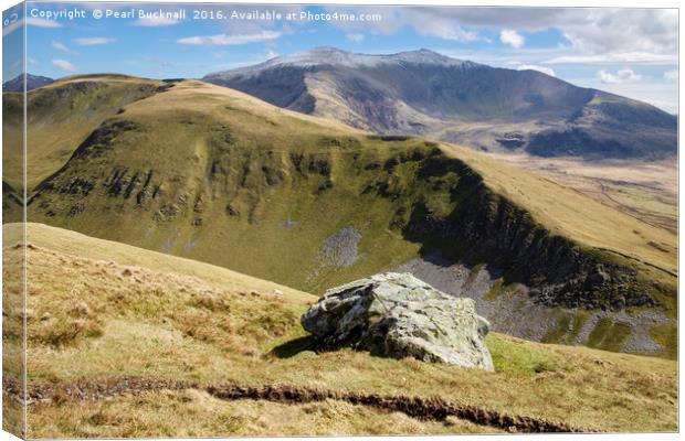 Snowdon mountain range in Snowdonia Wales Canvas Print by Pearl Bucknall