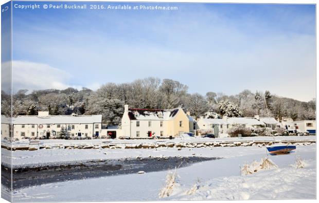 Snow in Red Wharf Bay Harbour Canvas Print by Pearl Bucknall