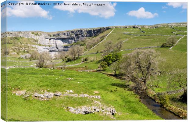 Malham Cove and Malham Beck Yorkshire Dales Canvas Print by Pearl Bucknall