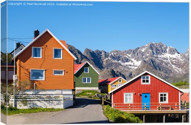 Norwegian Houses Lofoten Islands Norway Canvas Print by Pearl Bucknall