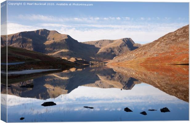 Llyn Ogwen Lake Reflections Snowdonia Canvas Print by Pearl Bucknall