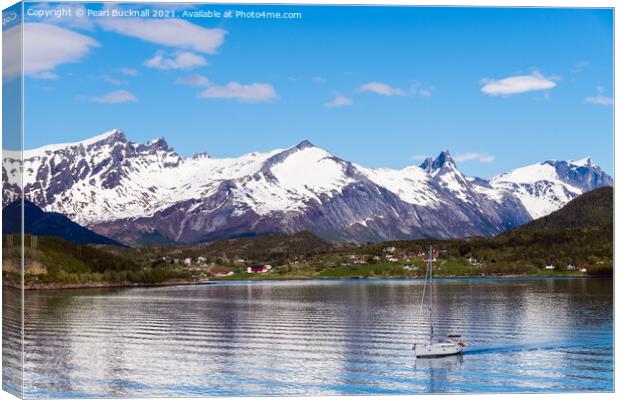 Arhaugfjorden Fjord and Snowy Mountains Norway Canvas Print by Pearl Bucknall