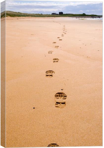 Footprints on Fife Coastal Path Across a Beach Canvas Print by Pearl Bucknall
