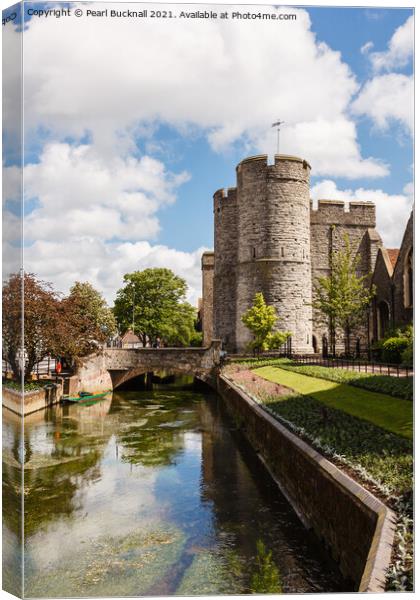 River Stour and West Gate in Canterbury Canvas Print by Pearl Bucknall