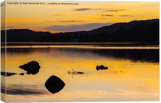 Golden Sunset on Coniston Water Lake District Canvas Print by Pearl Bucknall