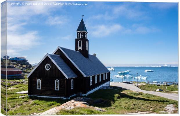 Ilulissat Church by Disko Bay Greenland Canvas Print by Pearl Bucknall