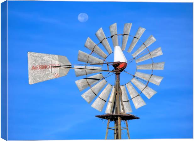 Windmill And Moon Canvas Print by Luc Novovitch
