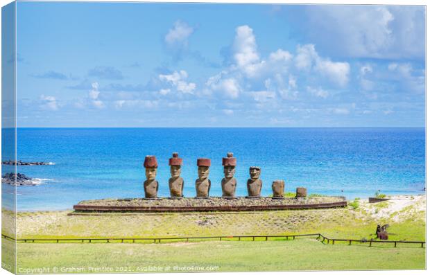 Anakena Beach Statues, Easter Island Canvas Print by Graham Prentice