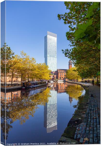Beetham Tower Reflected in Bridgewater Canal  Canvas Print by Graham Prentice