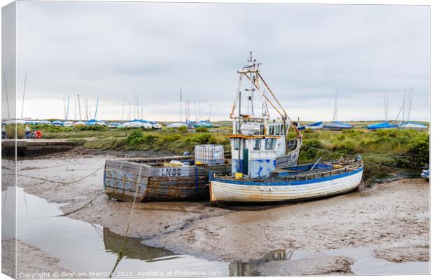 Brancaster Staithe Fishing Boats at Low Tide Canvas Print by Graham Prentice
