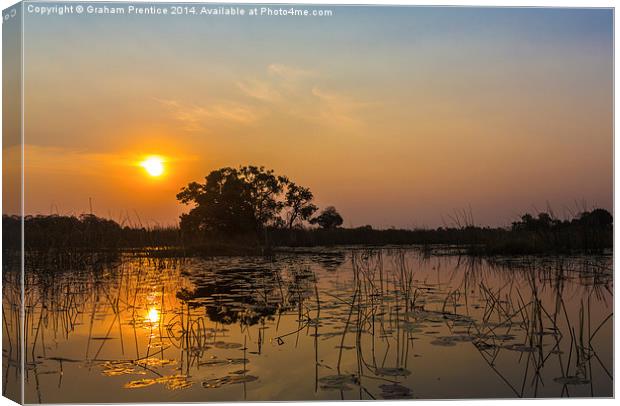 Sunset In Okavango Delta Canvas Print by Graham Prentice