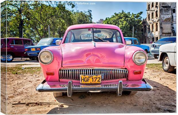  A Very Pink Classic Vintage Car In Havana, Cuba Canvas Print by Graham Prentice