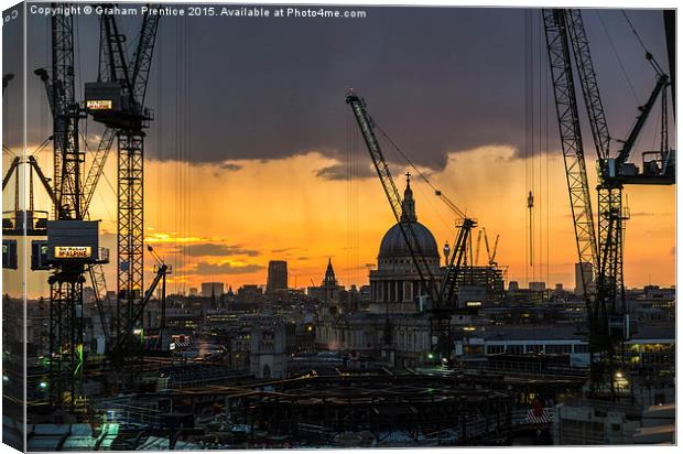  Tower cranes over the City of London Canvas Print by Graham Prentice