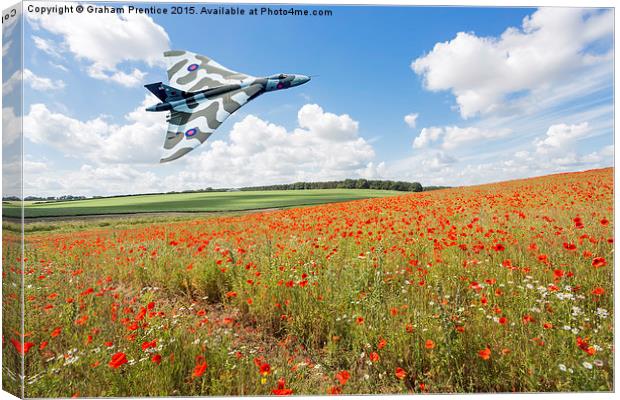  Avro Vulcan B2 bomber in flight over a poppy fiel Canvas Print by Graham Prentice