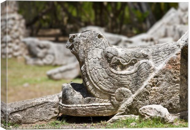 Feathered Serpent Head Carving Canvas Print by Graham Prentice