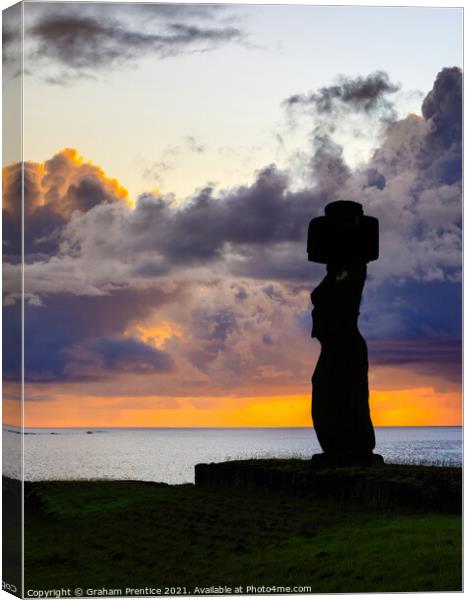 Easter Island Statue at Sunset Canvas Print by Graham Prentice
