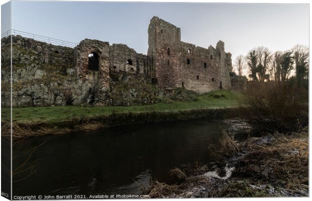 Hailes Castle Winter Sunset Canvas Print by John Barratt