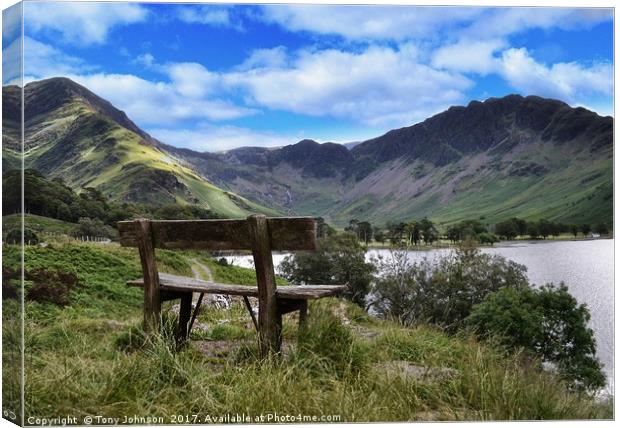 Buttermere Bench Canvas Print by Tony Johnson