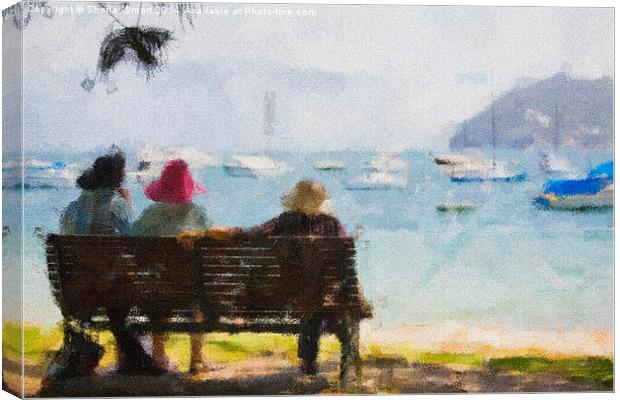 Three ladies on a bench Canvas Print by Sheila Smart