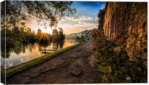 Sunset over the Seine at Les Andelys Canvas Print by Sheila Smart