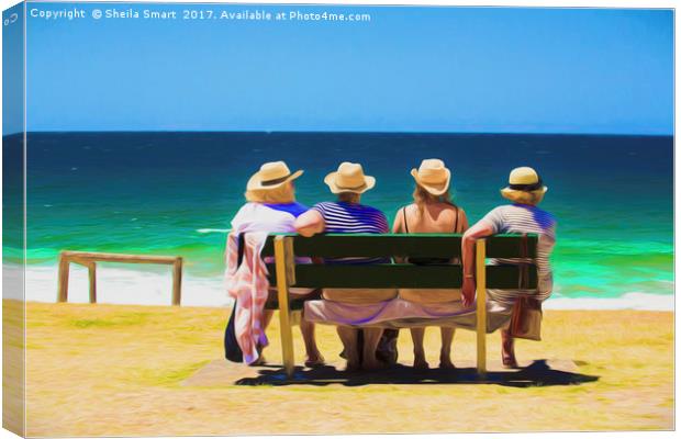 Four ladies at the beach Canvas Print by Sheila Smart