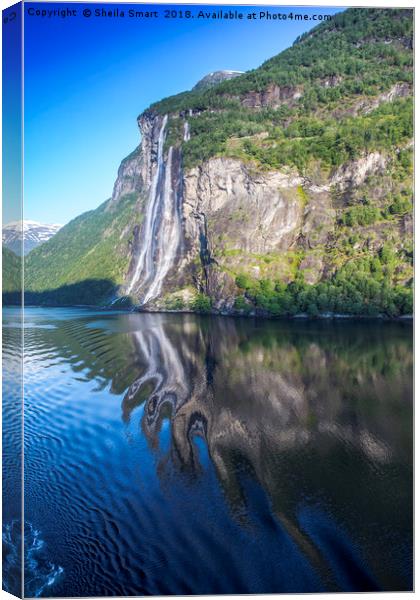 Seven sisters waterfall in Norwegian fjords Canvas Print by Sheila Smart