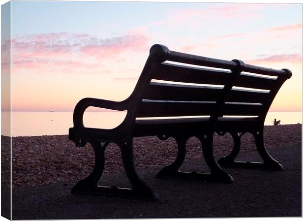 Brighton Promenade Bench At Sunset Canvas Print by Liz Watson
