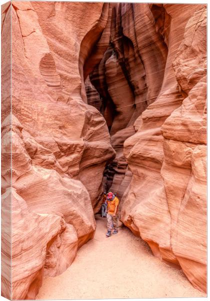 Guide Leaving Antelope Canyon Canvas Print by LensLight Traveler