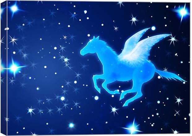 Pegasus Flying In the Night Canvas Print by Lidiya Drabchuk