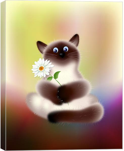 Cat with Flower Cartoon Canvas Print by Lidiya Drabchuk