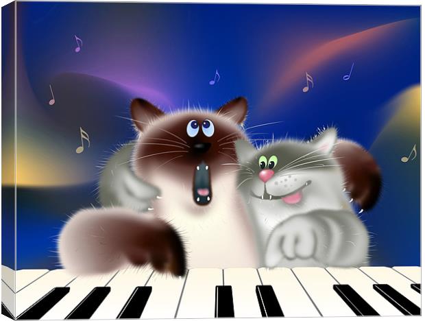 Singing Cats Playing Piano Canvas Print by Lidiya Drabchuk