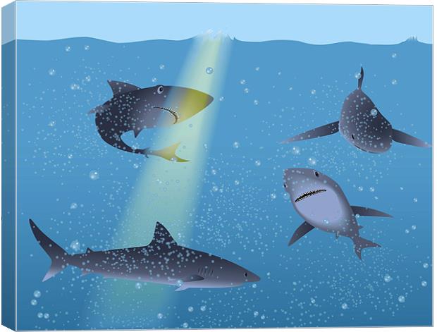 Sharks in Ocean Canvas Print by Lidiya Drabchuk
