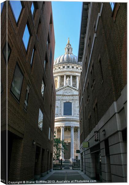 St Pauls Cathedral through an alley Canvas Print by Diane Griffiths