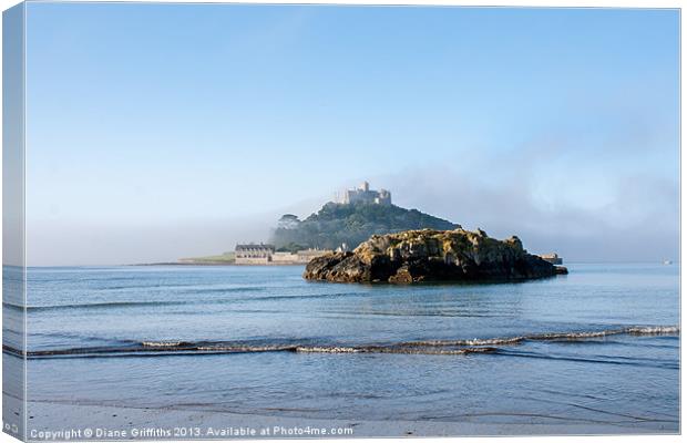 Misty St Michaels Mount Canvas Print by Diane Griffiths