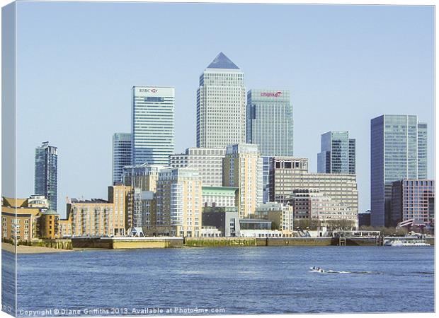 Canary Wharf from across The Thames Canvas Print by Diane Griffiths