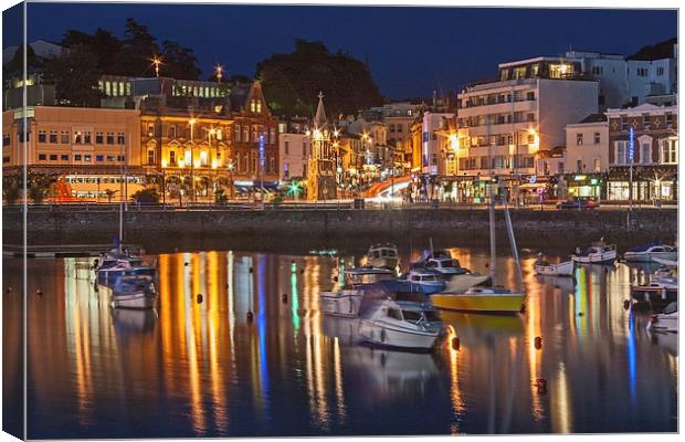 Torquay Harbour and Town at Night Canvas Print by Diane Griffiths