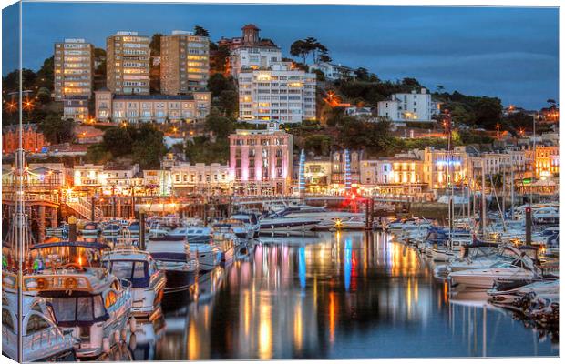 Torquay Harbour and Town at Night Canvas Print by Diane Griffiths