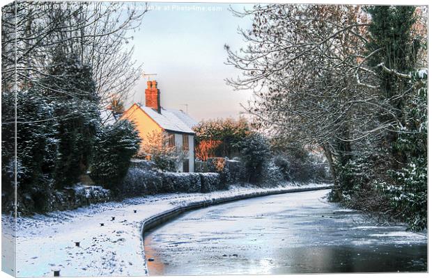  Snowy Penkridge Canal Canvas Print by Diane Griffiths