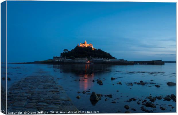 St Michael's Mount at Night Canvas Print by Diane Griffiths