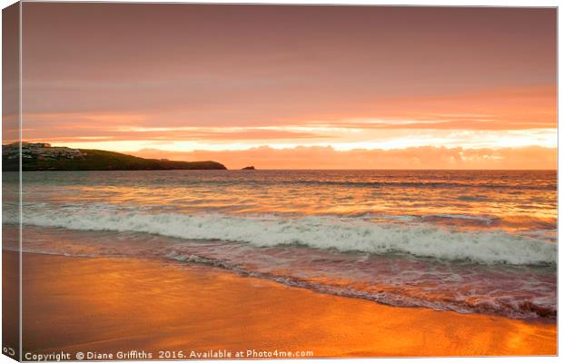 Fistral Beach Sunset, Newquay Canvas Print by Diane Griffiths