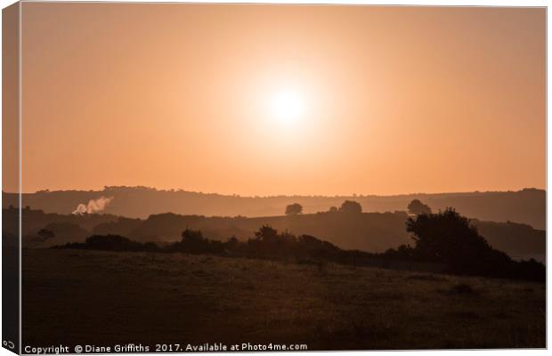 Sunrise over the countryside at Carlyon Bay Canvas Print by Diane Griffiths