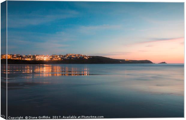 Fistral Beach and Pentire Headland Sunset Canvas Print by Diane Griffiths
