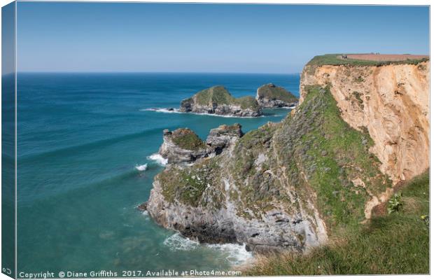 Cliffs around Whipsiderry beach, Newquay Canvas Print by Diane Griffiths