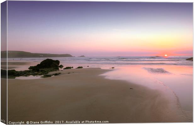 Sunset on Fistral Beach Canvas Print by Diane Griffiths